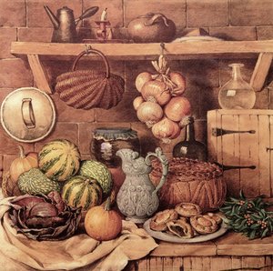 クリスマス料理のある静物